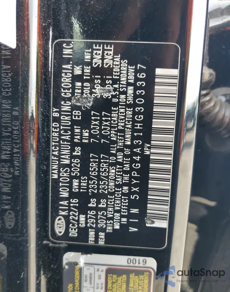 2017 Kia Sorento Lx из США, поврежденный, VIN 5XYPG4A31HG303367